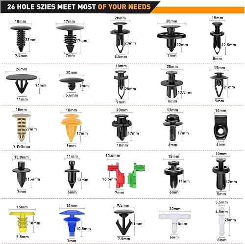 Miniatura 10 de GOOACC 725 clips de retención de empuje para coche y cierres automáticos surtidos 23 tamaños más populares de nailon para parachoques con 10 bridas