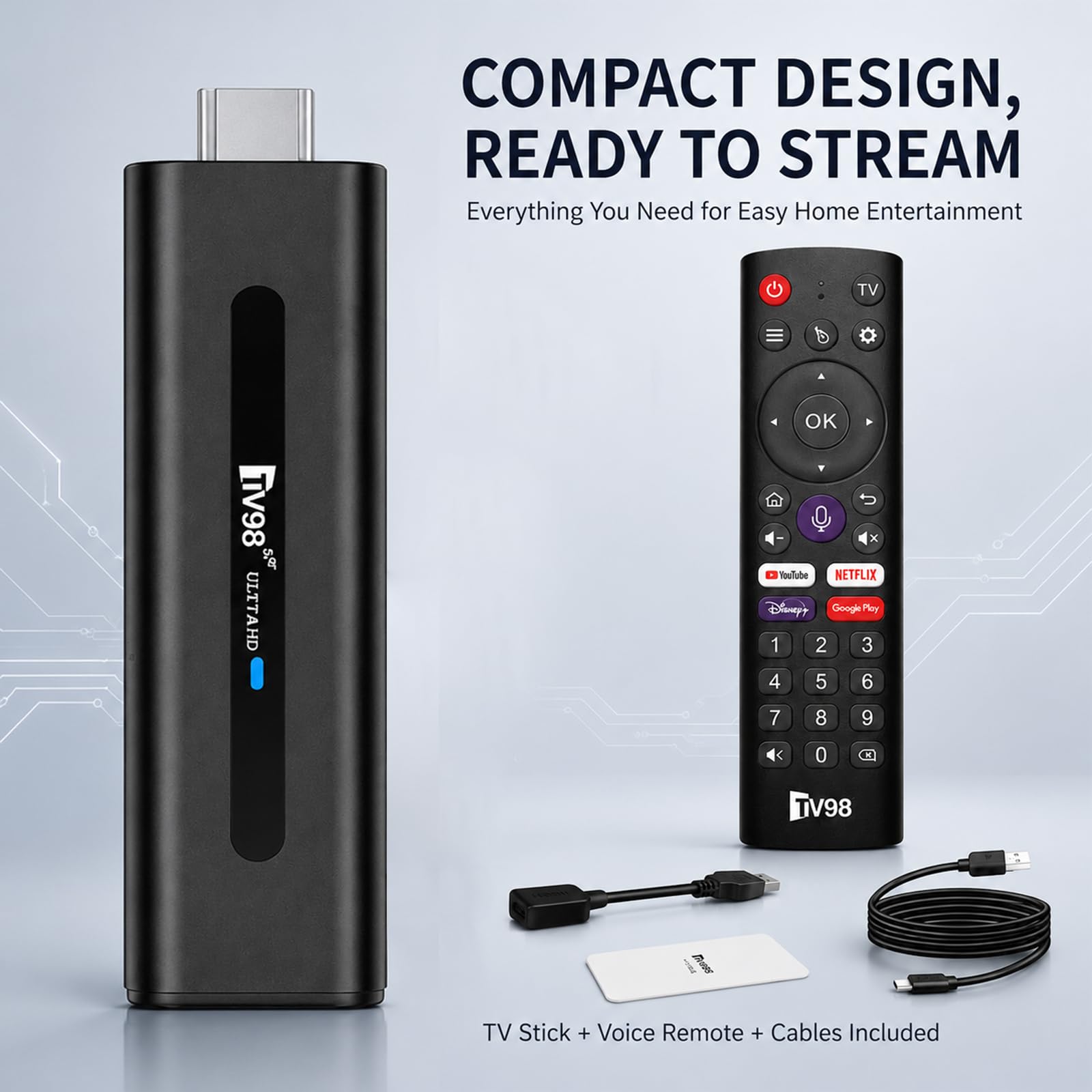 8K UHD Streaming Stick z 2 GB RAM 16 GB ROM | TV Stick Android 14.0, Dual WiFi 2.4G/5G, Bluetooth 5.0, sterowanie głosem do Smart TV, kina domowego i gier