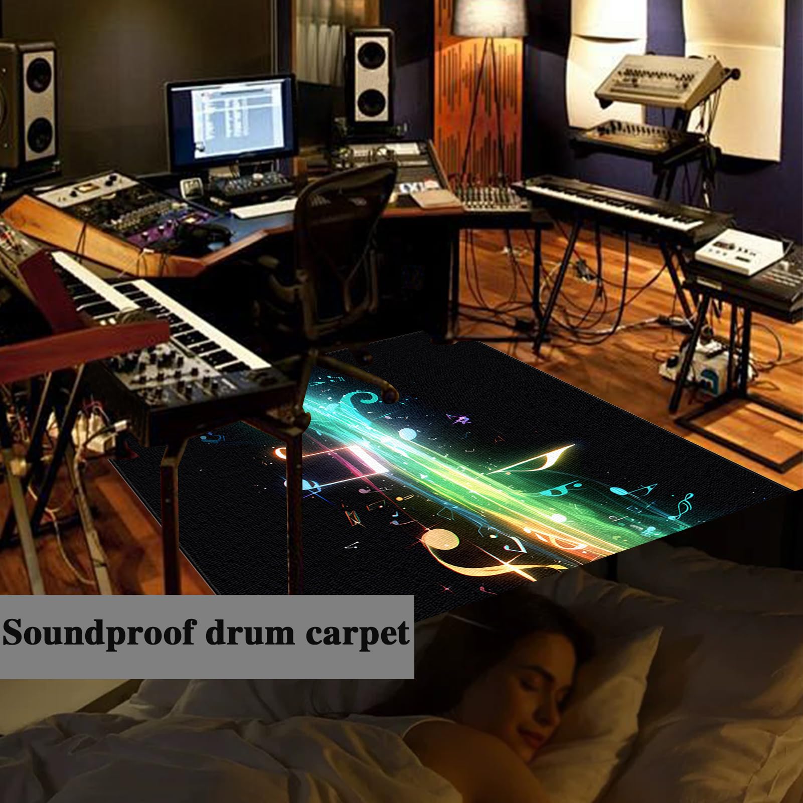120 x 80 cm Drumteppich Schallschutz rutschfest Schalldicht Drum Teppich Matte Innen und Außen, Schlagzeugteppich Elektronisches Jazz Schlagzeug Kit für Bass Snare Drum, Schlagzeug Teppich