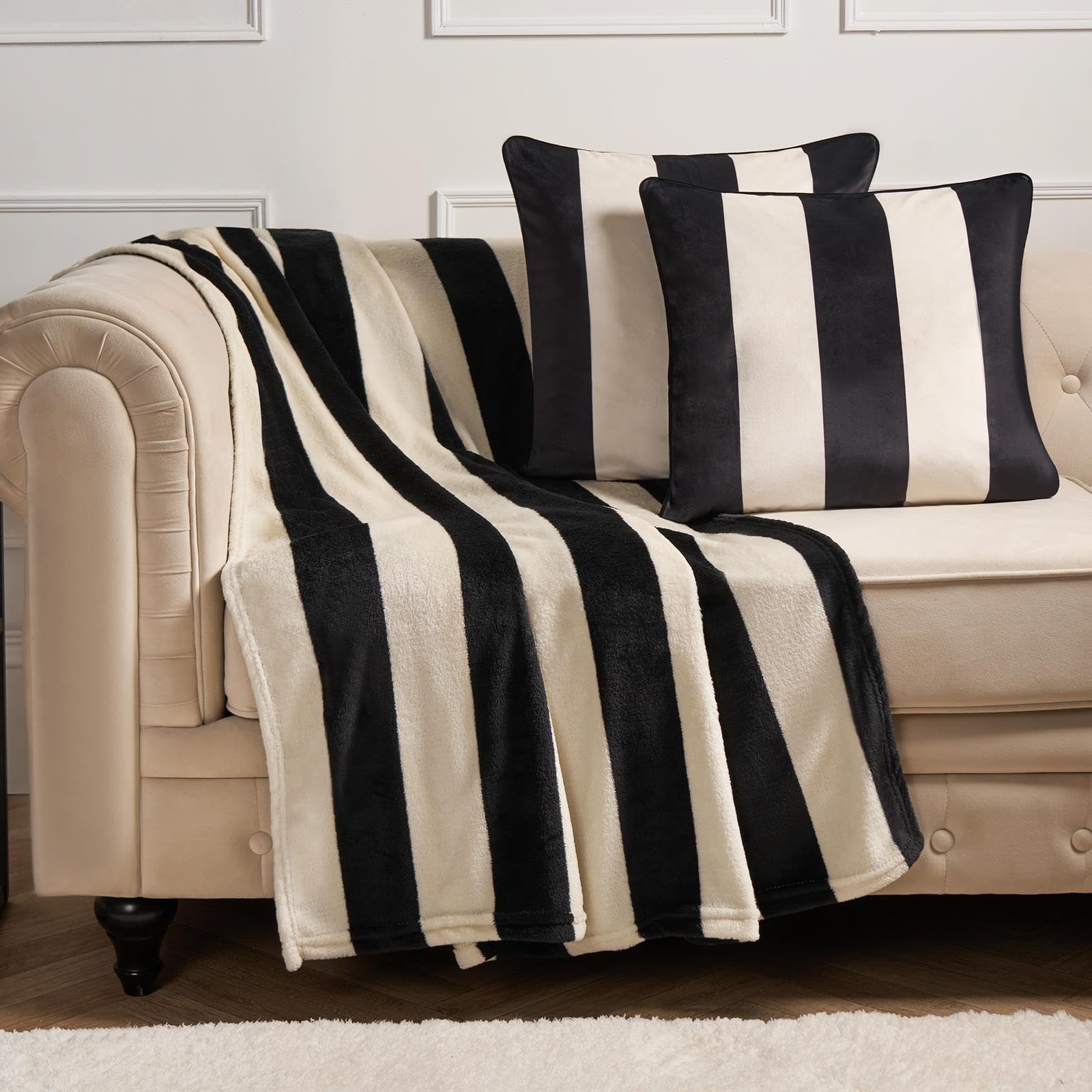 OHS Stripe Fleece Throw Over Bedspread Ultra Soft Warm Sofa Bed Blanket Travel Plush from B&Q