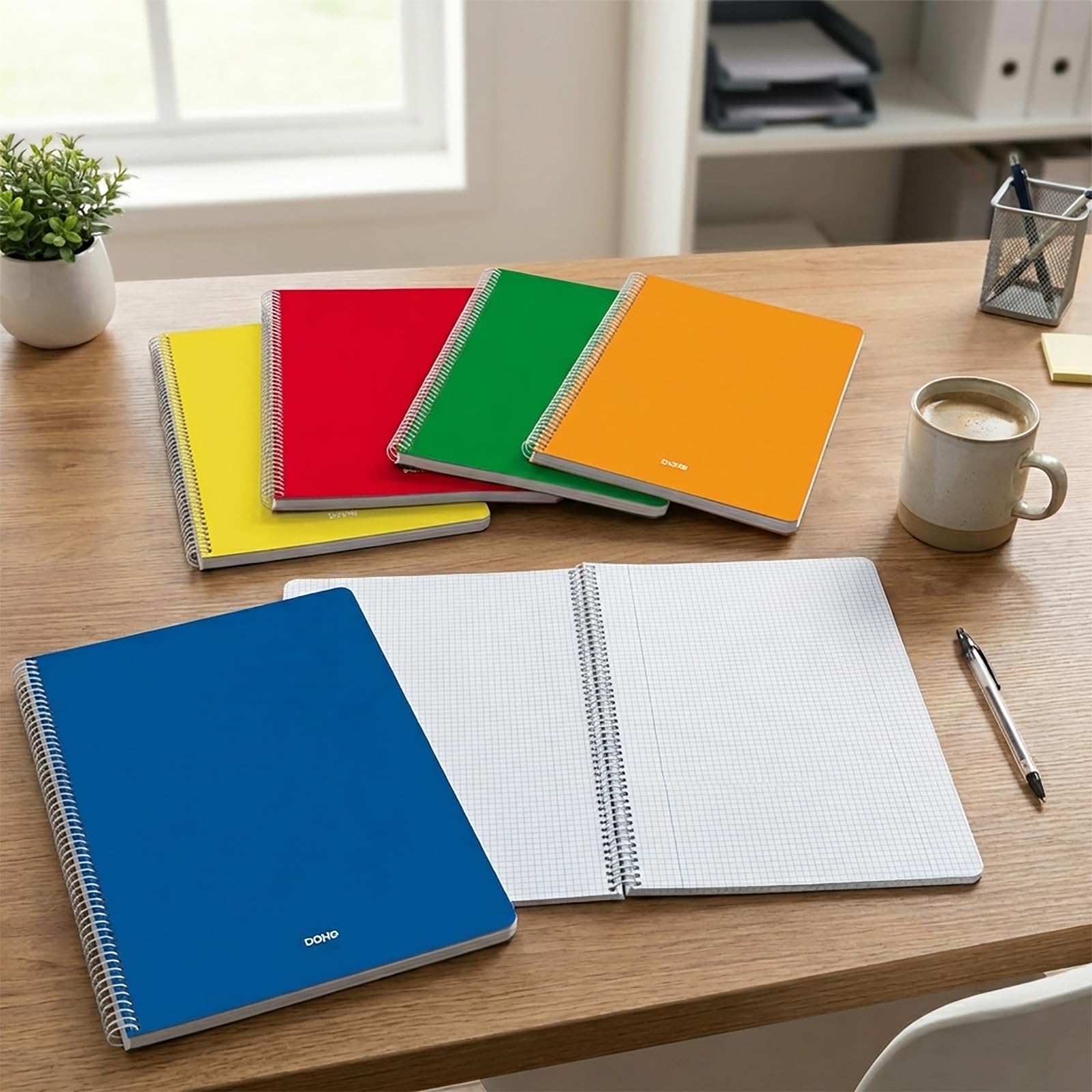 Cahiers A4+ 5 pcs 21,5x31,5 cm 80 Pages Quadrillées Reliure Spirale Couverture Souple en Carton Fournitures de Bureau