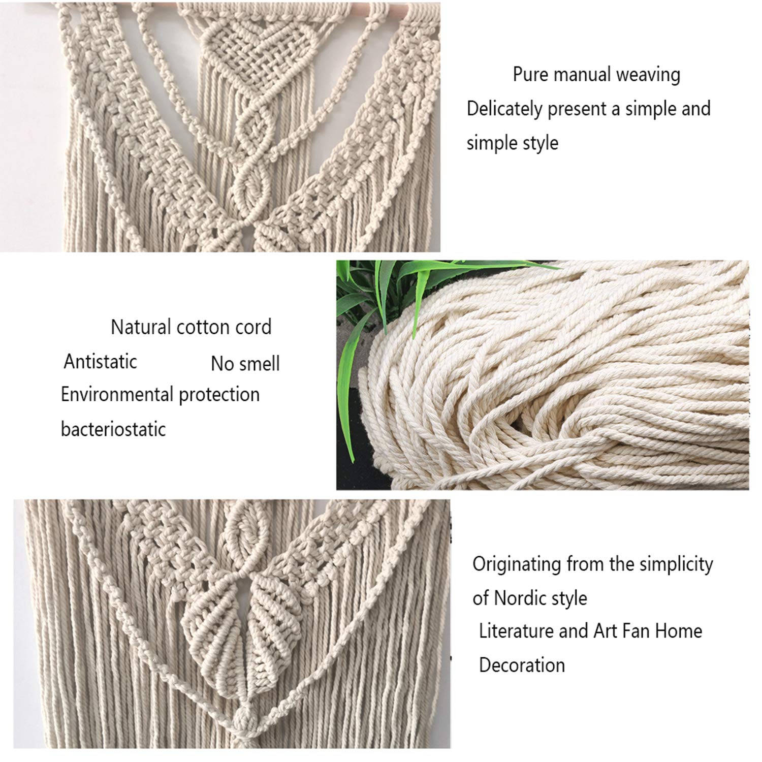 ZNKZJ Tapices de Pared macramé Tejidos,Hecho a Mano Tapiz de Pared Naturales del algodón Decoración casera del Arte para la habitación del Dormitorio del apartamento',Beige-75 X 70 CM