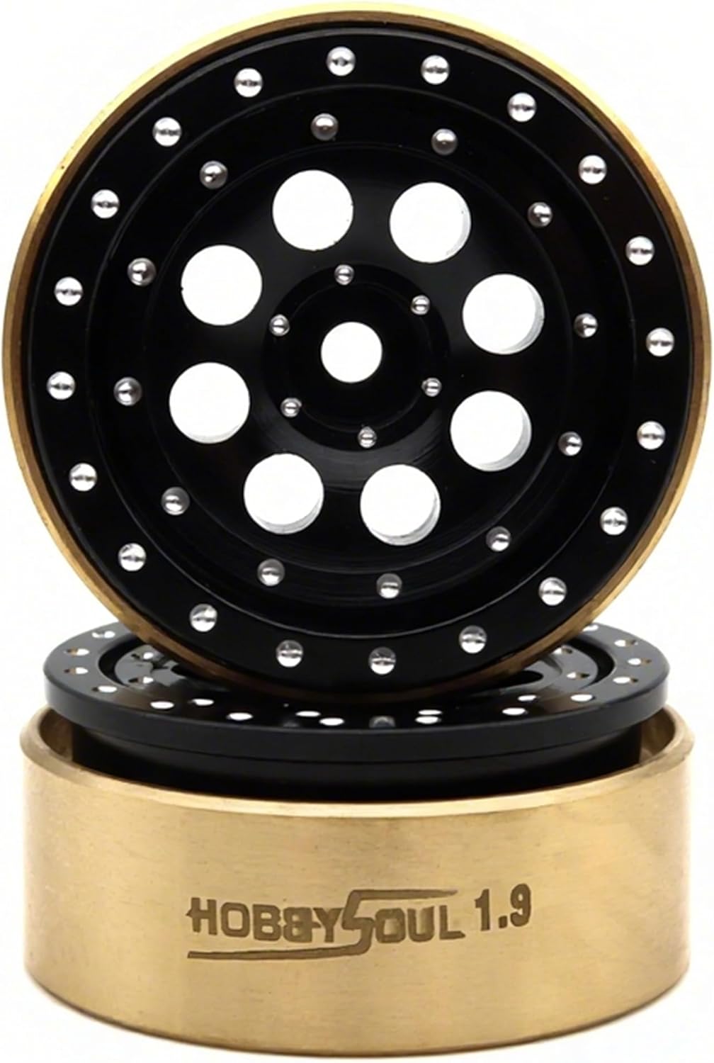 HOBBYSOUL 1.3'' Wheels & Brass Ring Weight - 43g/set - Adjustable Offset 1.3 Beadlock wheels Hex 7mm For 1/18 1/24 RC Crawler TRX4M SCX24 Upgrades (4pcs, Black)