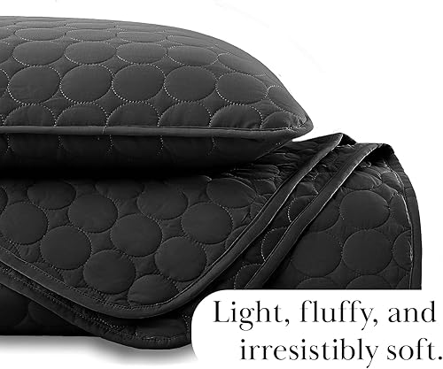 Vista 8 de Southshore Fine Living, Inc. - Juego de ropa de cama tamaño King color negro con 2 fundas de almohada, hermoso diseño de puntada circular, edredón