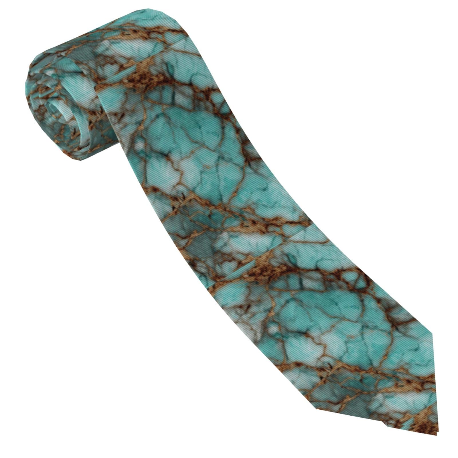 peiyeety Turquoise Marble Ties for Men Classic Silk Necktie with Cufflinks for Weddings Business Dances