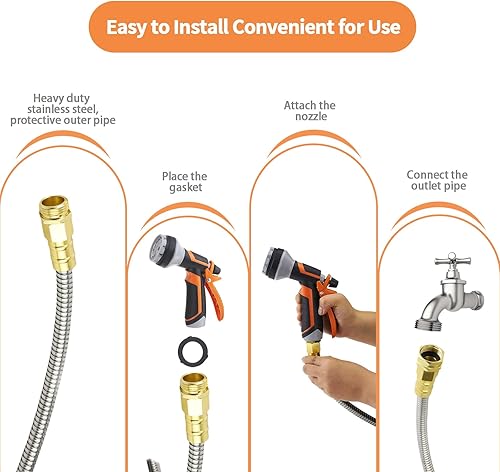 Miniatura 7 de Manguera de jardín de 100 pies, manguera de agua larga resistente con boquilla rociadora de manguera de 10 funciones, flexible, ligera, sin