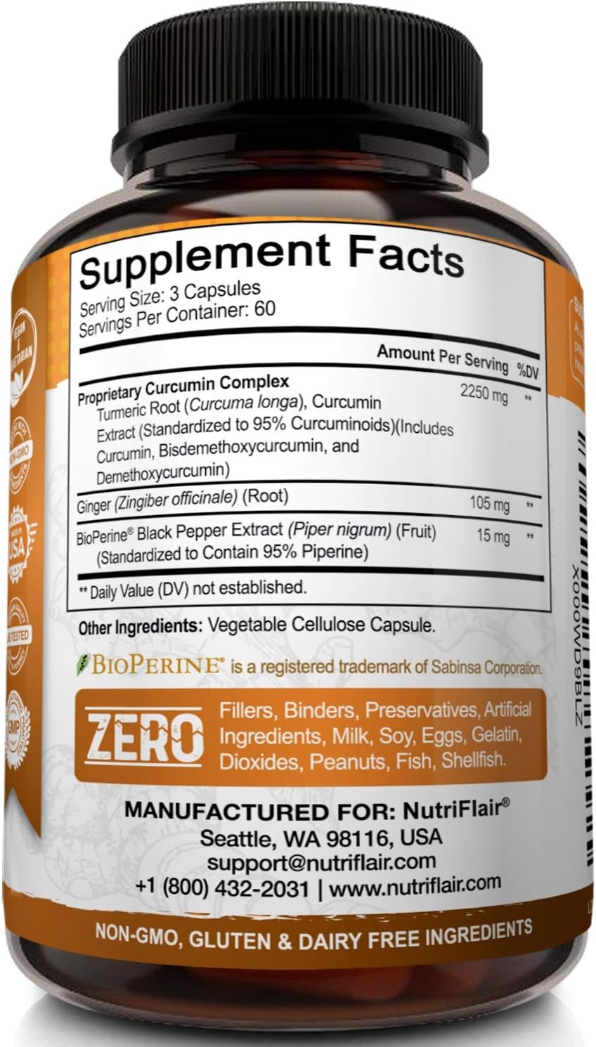 Turmeric Curcumin with Ginger & BioPerine Black Pepper Supplement: Anti-Inflammatory, Antioxidant, Anti Aging, 100% Natural, Non-GMO, Vegan Best Maximum Potency, No Side Effects (180 Capsules) : Health & Household
