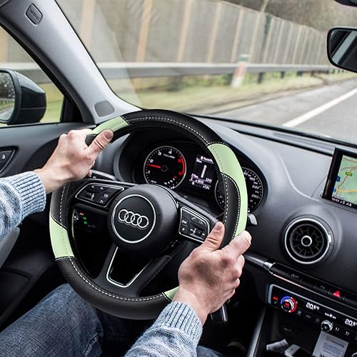 Miniatura 30 de Funda de cuero para volante de auto, protector antideslizante para volante de auto de cuero de microfibra transpirable, ajuste universal para la Gris