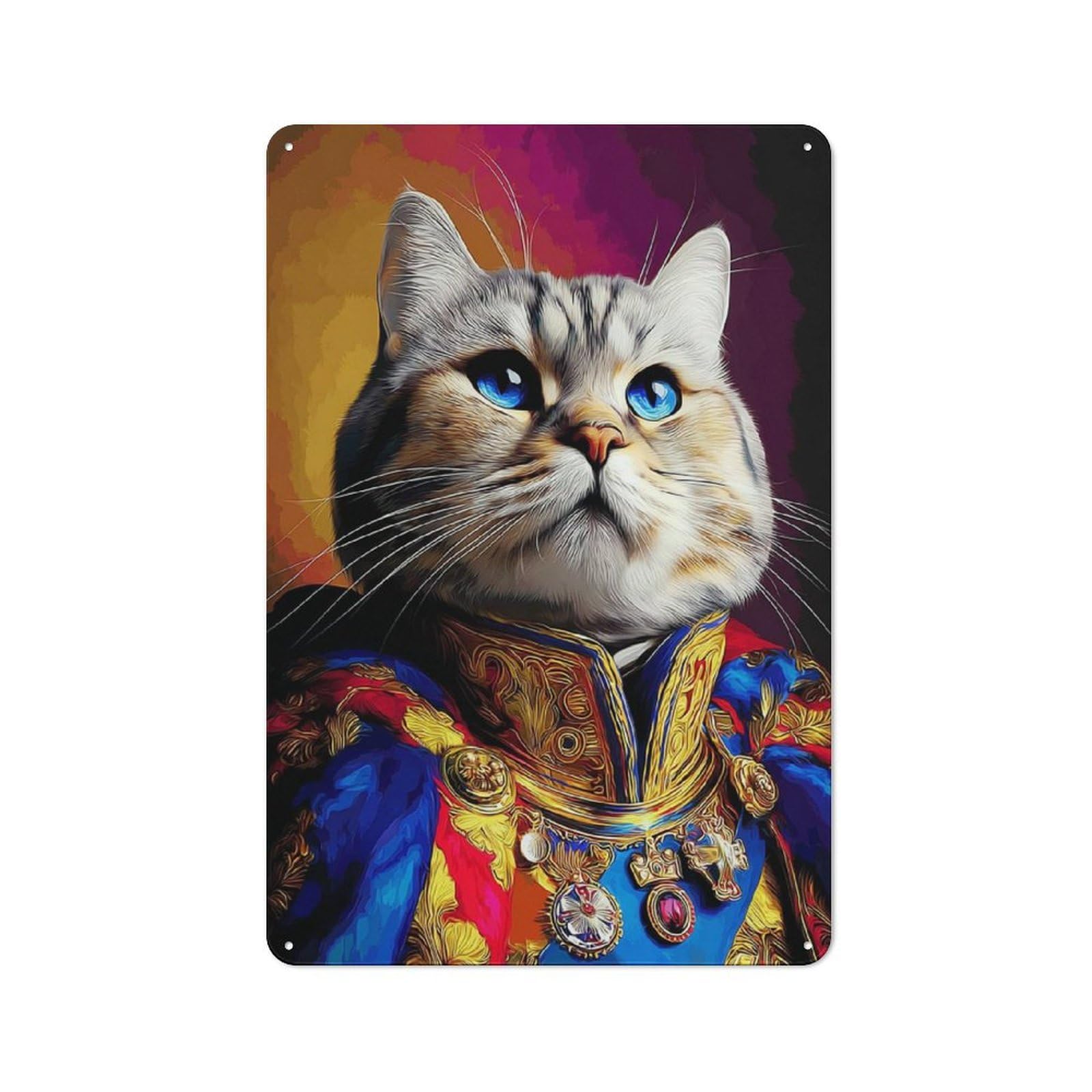 Metal Sign 30x20cm with Royal Cat in Grand Robe for Pub Or Café, Vintage Decor, for Metal Sign Collectors, for Garage And Workshop Walls
