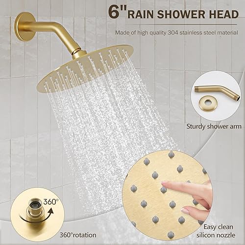 Miniatura 2 de Juego de grifo de ducha con válvula, juego completo de grifos de ducha (válvula incluida) con cabezal de ducha Rian de alta presión de 6 pulgadas,