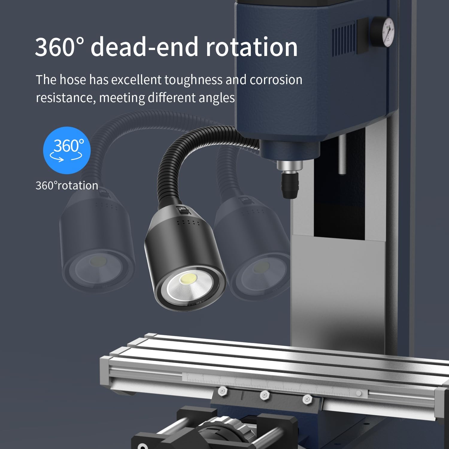 LED Work Lights - 450 Lumens COB Lamp, Flexible Gooseneck, Screw-Fixed Base, Ideal for Machine Tools, Lathe Workbenches
