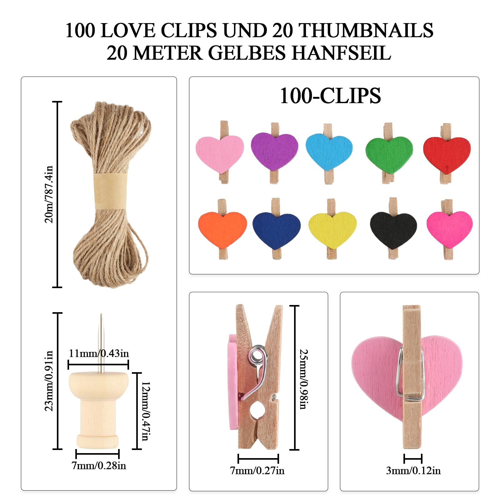 20 Stück Mini-Wäscheklammern Aus Holz – Rosa Herzform Mit Juteschnur | Niedliche Fotorahmen-Clips Für Deko & Basteln