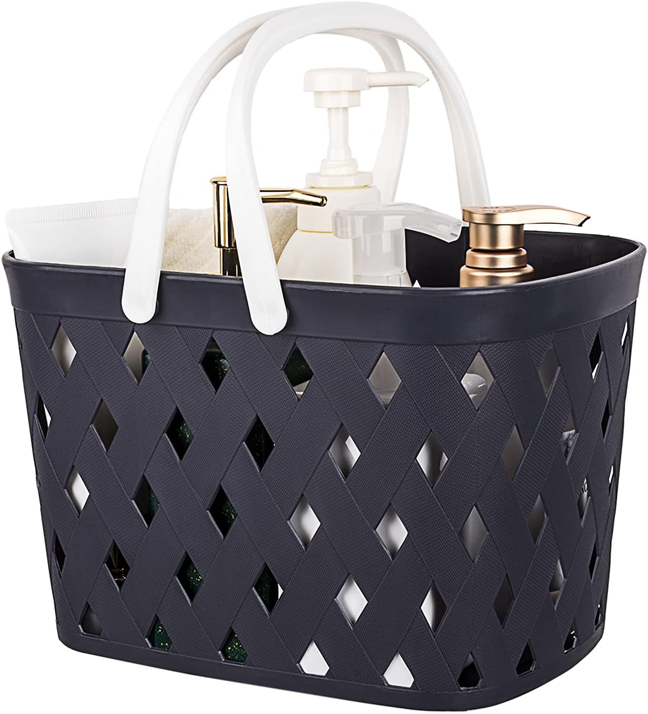 JiatuA Plastic Organizer Storage Basket with Handles, Woven Storage Bins for Bathroom, Kitchen, Closet, Bedroom (Black)