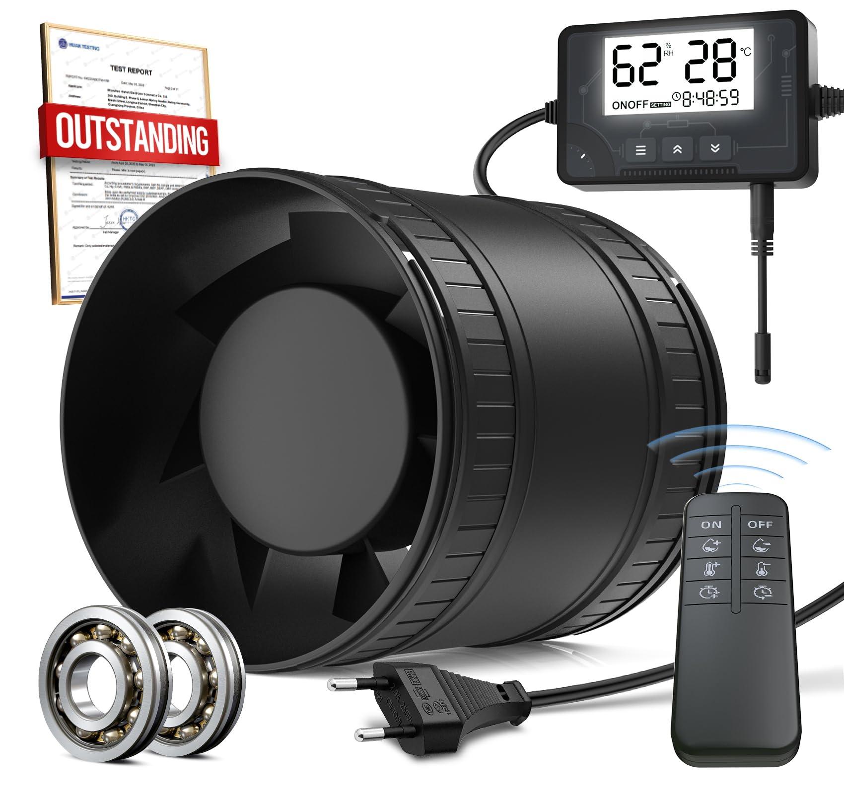 Extractor de Baño Sensor Humedad y Temperatura, Temporizador, Control Remoto, Ventilador Silencioso y Potente con Protección contra Sobrecalentamiento, Extractor de Aire para Sótano y Taller
