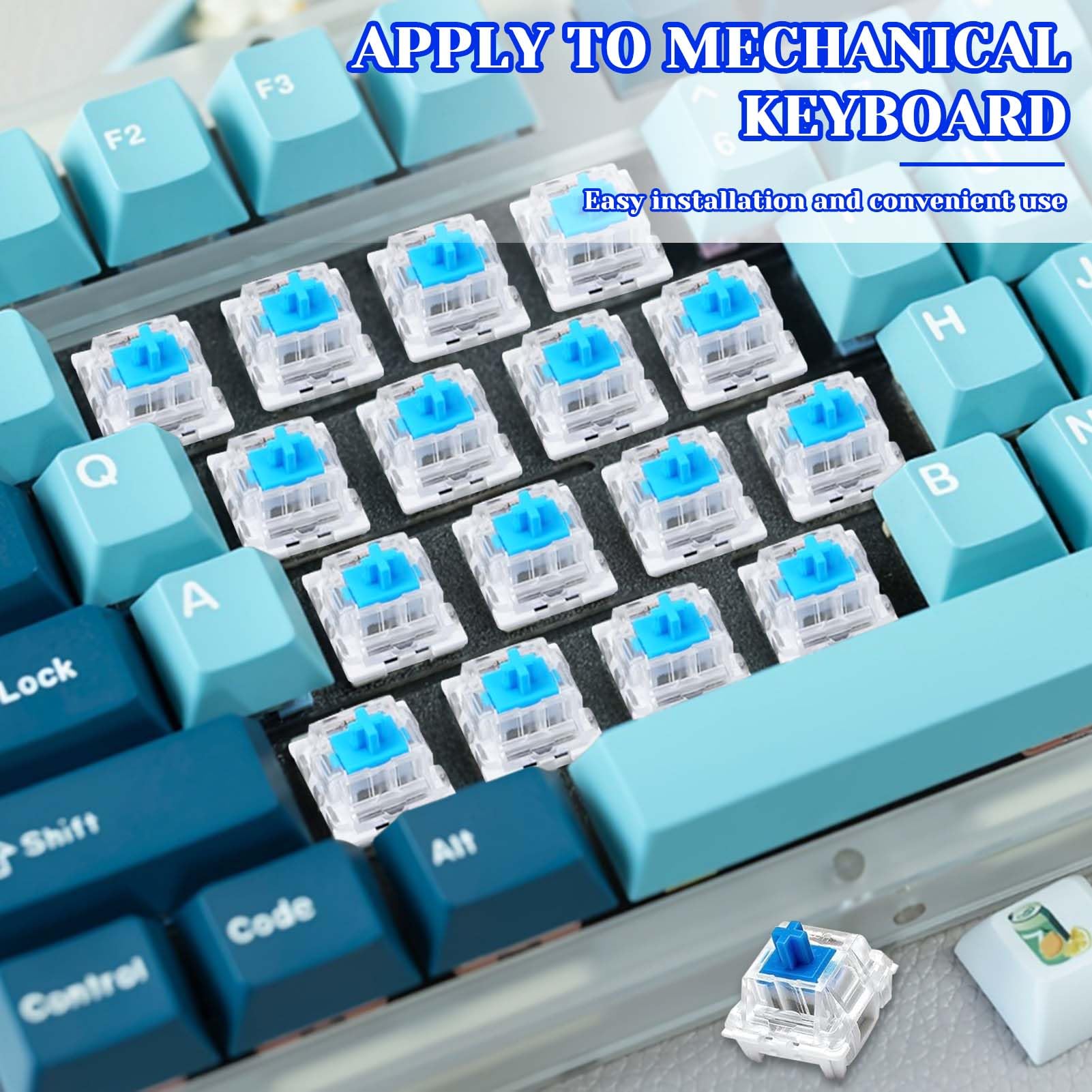 Lot de 38 commutateurs de clavier mécaniques de rechange tactiles à 3 broches, avec extracteur de touche, pour la saisie de jeu, commutateur mécanique à réponse tactile pour claviers (bleu)