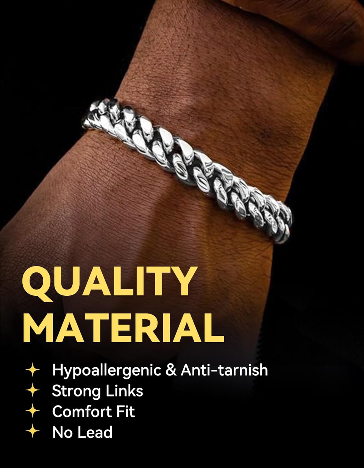 ChainsHouse Cuban Link Bracelet for Men, Stainless Steel/Black/Gold Plated Mens Chain Bracelet 6MM/10MM/14MM Width Cuban Wrist Bracelets 7.5"/8.3" Length, Send Gift Box - Image 2