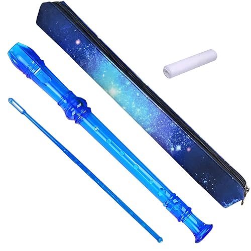 Auteey 8 Hole Soprano Recorder with Cleaning Rod and Bag, Professional German Style C Key Recorder for Kids Beginners Students (Crystal Blue)