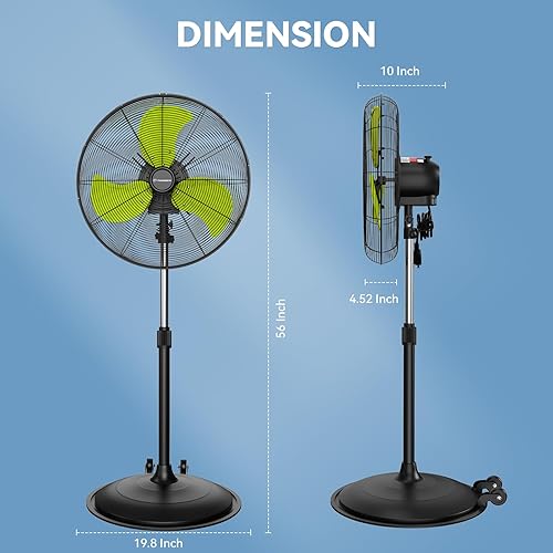 Miniatura 2 de Ventilador oscilante de pedestal de 5000 CFM de 20 pulgadas, ventilador de metal resistente de 3 velocidades, circulador de aire de alta velocidad