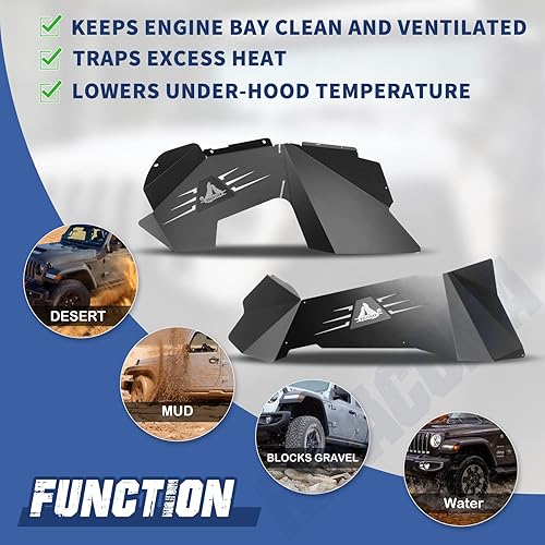 Miniatura 4 de HAWLKEY - Forros de guardabarros interiores delanteros y traseros para Jeep Wrangler 2007-2018 JK JKU Sports Sahara Rubicon de 2/4 puertas, par de