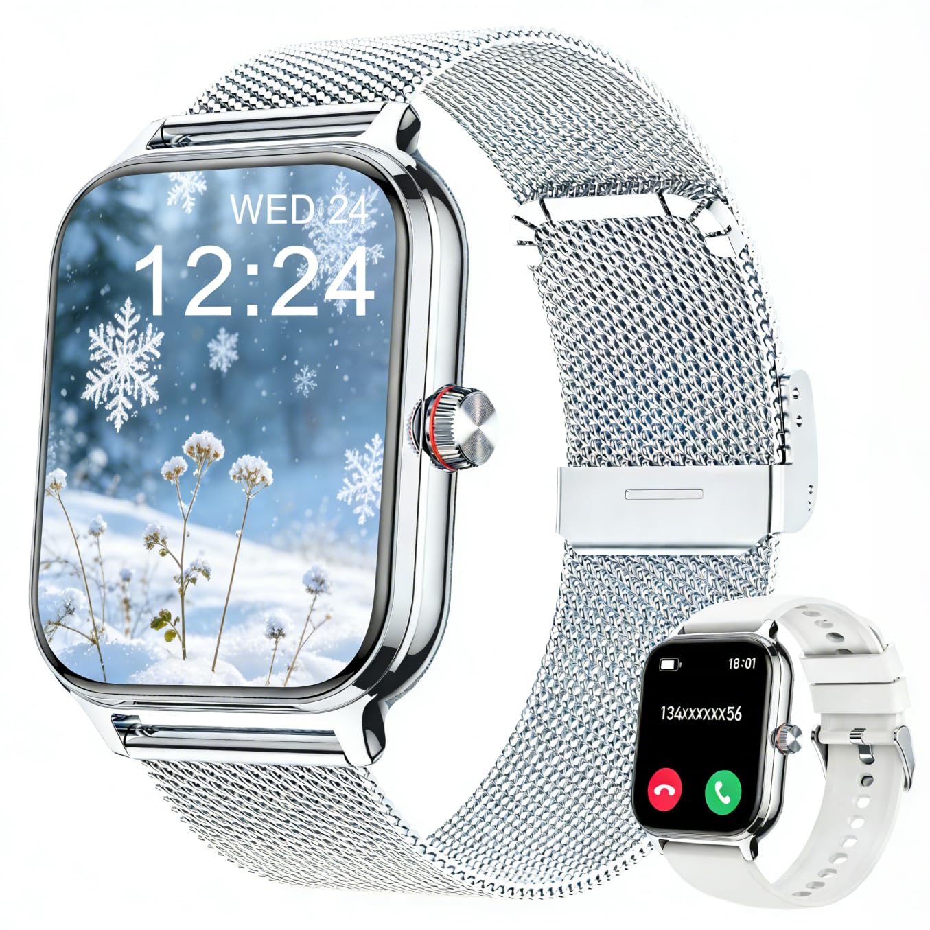 LODIMEKE Reloj Inteligente Mujer con Llamadas, 1.96" Smart Watch SpO2 Presión Arterial Frecuencia Cardíaca Sueño, 100+ Deportes, IP67 Podómetro Alarma Calculadora para Android iOS