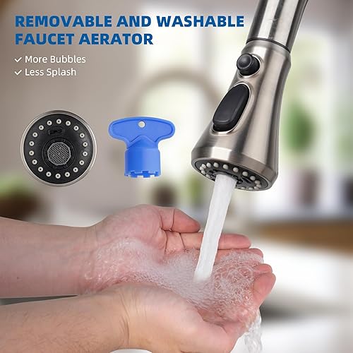 Miniatura 8 de Hibbent Reemplazo de cabezal de grifo de cocina extraíble, boquilla rociadora de cabezal de fregadero de cocina de 3 funciones con 10 adaptadores