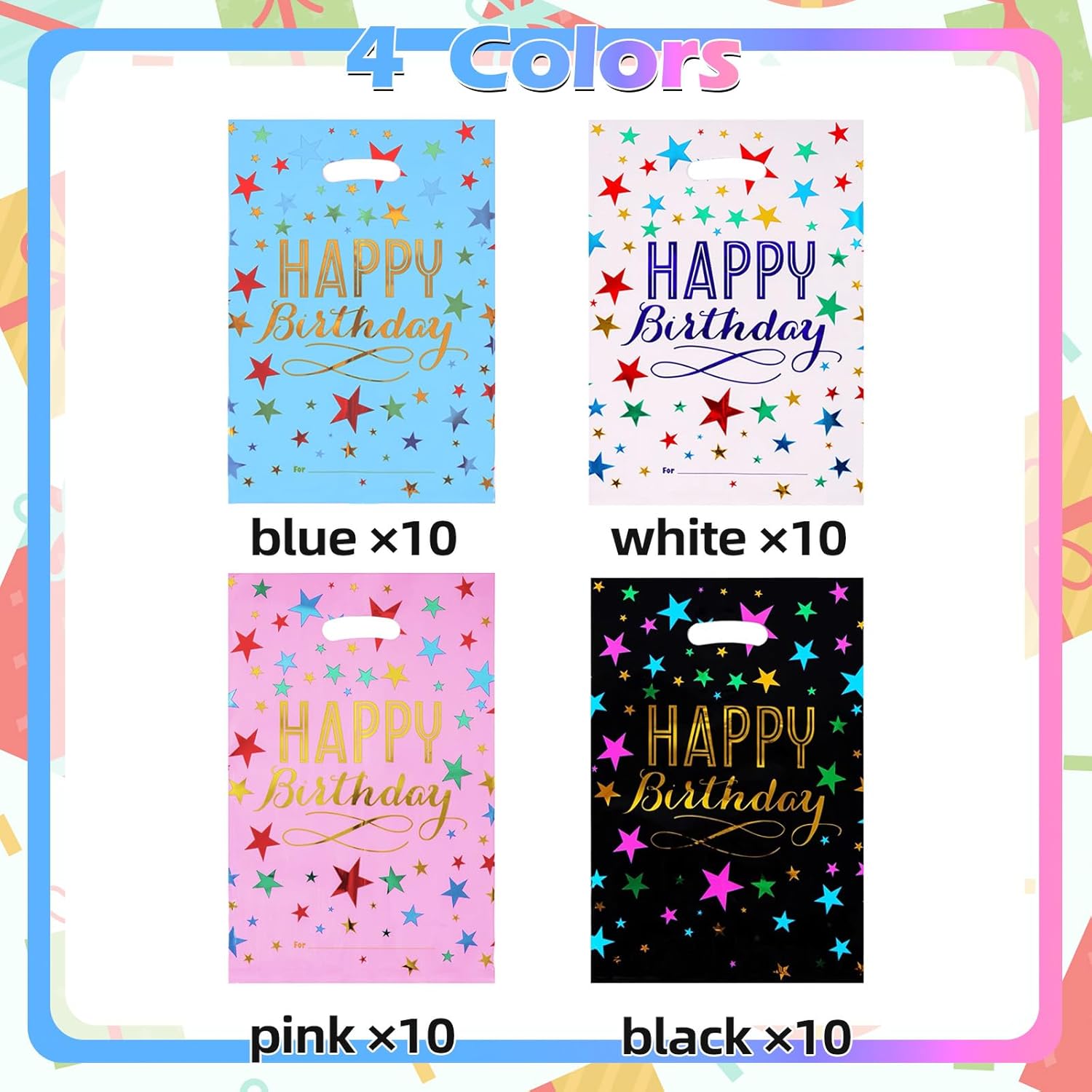 40pcs Party Favor Bags for Kids Birthday Goodies Bags, Plastic Gift Bags for Kids Girls Boys Candy Birthday Party Favor Gift Wraps (40pcs star pattern 4colors) thumbnail