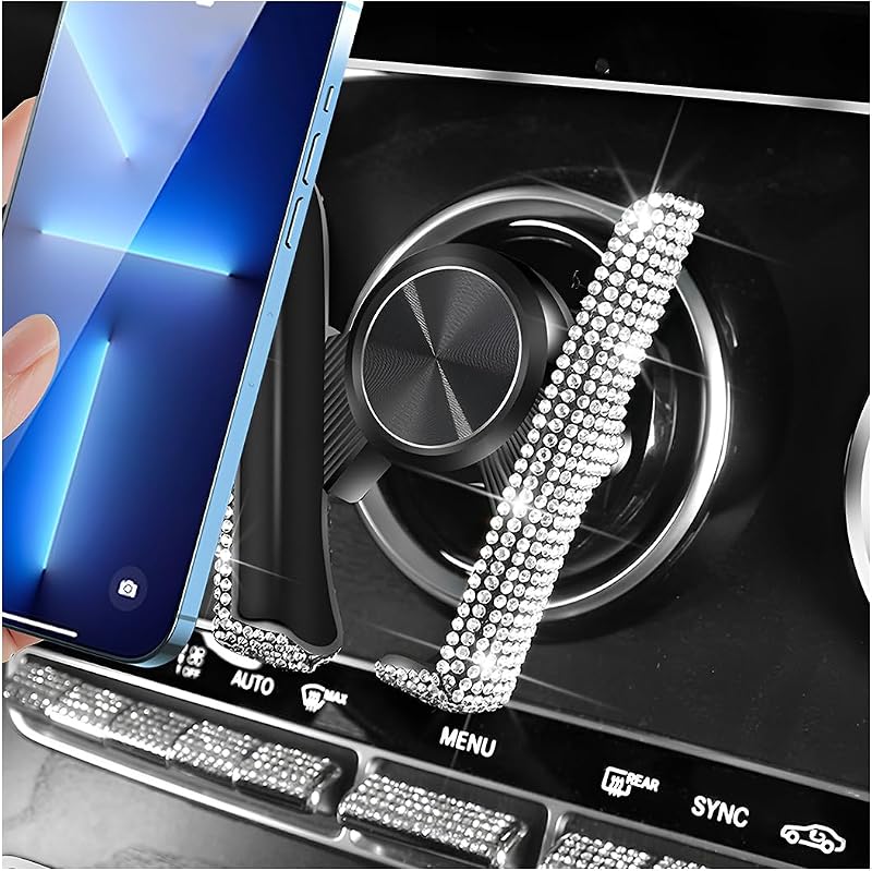 Suporte de Celular para Carro Zpana com Strass, Ajuste de 360° e Encaixe para Painel ou Saída de Ar, Branco