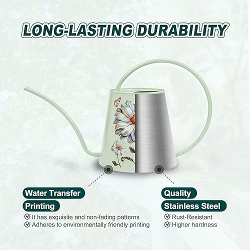 Miniatura 10 de Berry&Bird Regadera para plantas de casa, para interiores y exteriores, de acero inoxidable de 12 galón, con boquilla larga, decoración de jardín,