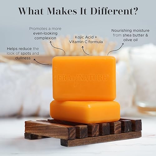 Miniatura 6 de Era of Nature Jabón de cúrcuma de ácido kójico con vitamina C, manteca de karité y aceites esenciales para rostro y cuerpo, paquete de 2, ayuda a