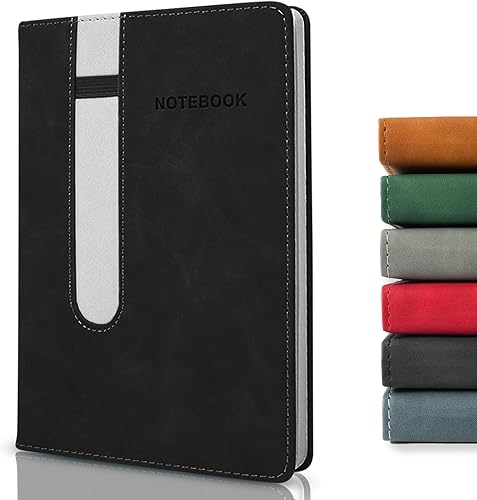 Cuaderno rayado, 240 páginas, tamaño A5, 5.7 x 8.3 pulgadas, diarios de piel sintética con soporte elástico para bolígrafo, papel grueso de 80 GSM,