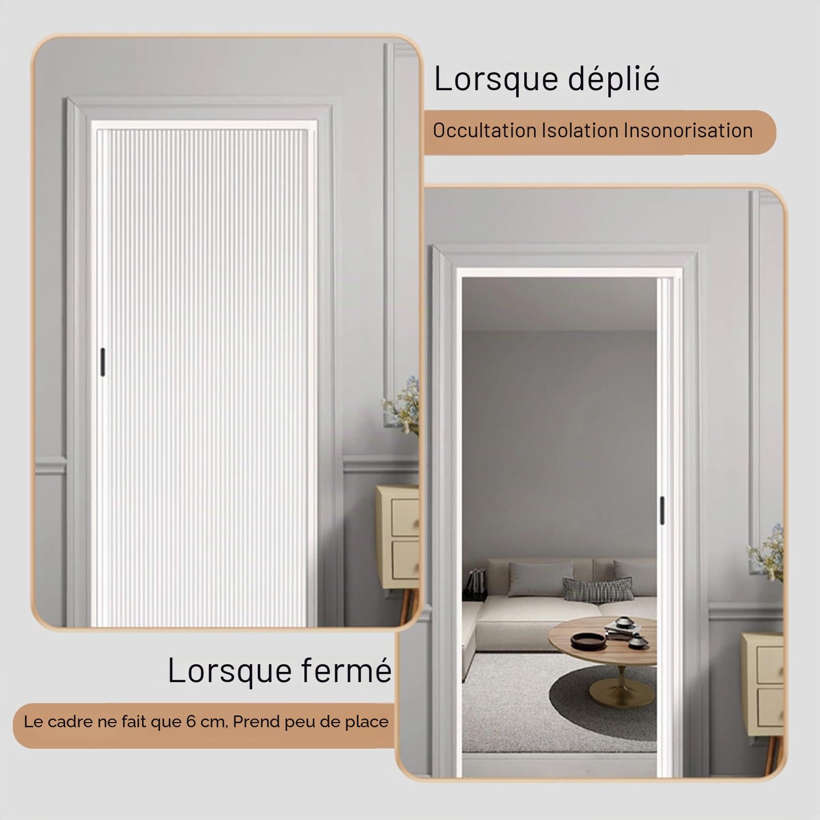 Porte Coulissante Accordéon Pliante Porte De Salle De Bain Accordéon 60 65 70 75 80 85 90 Cm Large, Portes Pliantes Intérieures Personnalisables, sans Perçage(85x185cm/33.5x72.8in)