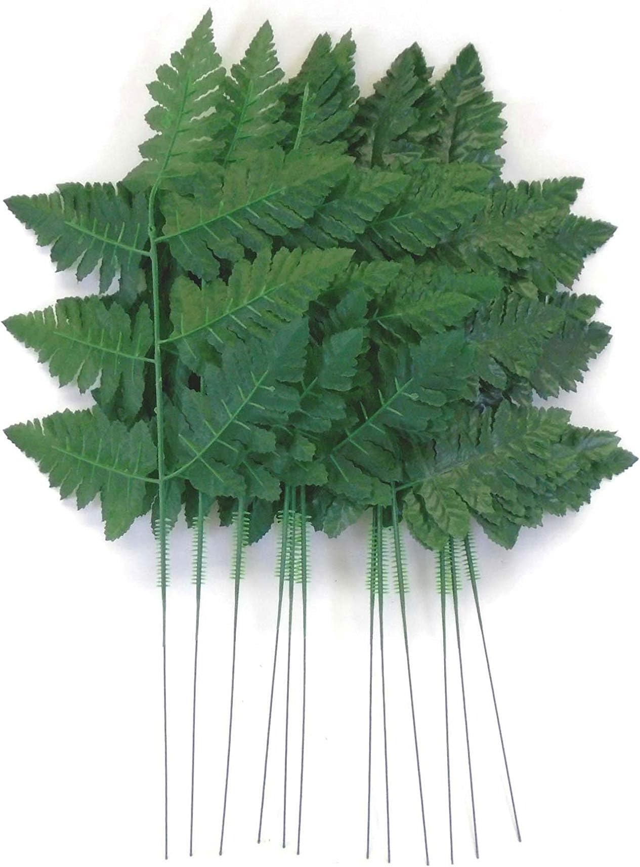 24 Sprays Green Leather Fern Artificial Silk Leaves 16" Greenery 5665GN (24, Green)
