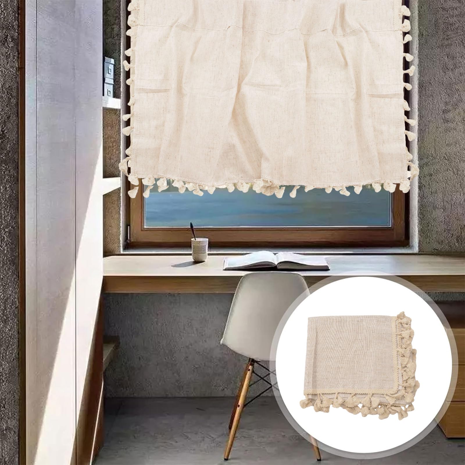 AMZALI Tenda A Mantovana In Cotone E Lino Con Nappe – 1 Pannello Per Finestra Corta O Bar