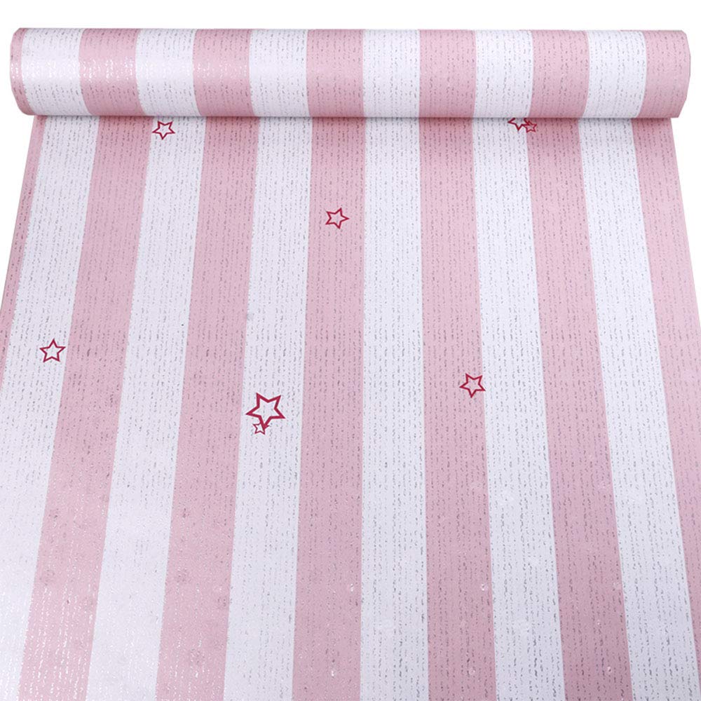 PoetryHome Self Adhesive Vinyl Stripe Contact Paper Peel and Stick Wallpaper for Walls Kids Girls Bedroom (Pink, 17.7x117 Inches)