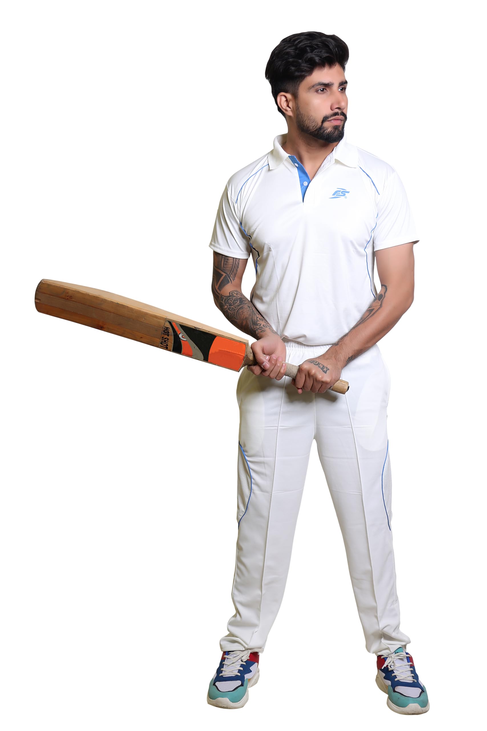 Off White Cricket Dress Jersey And Lower with Net Design Half Sleeves Jersey (IN, Alpha, M, Regular, 10, White)-picture-14