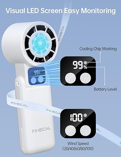 Miniatura 7 de Ventilador de mano portátil 3 en 1, mini ventilador turbo de 12000 RPM con compresa de enfriamiento y batería recargable de 5200 mAh, enfriador