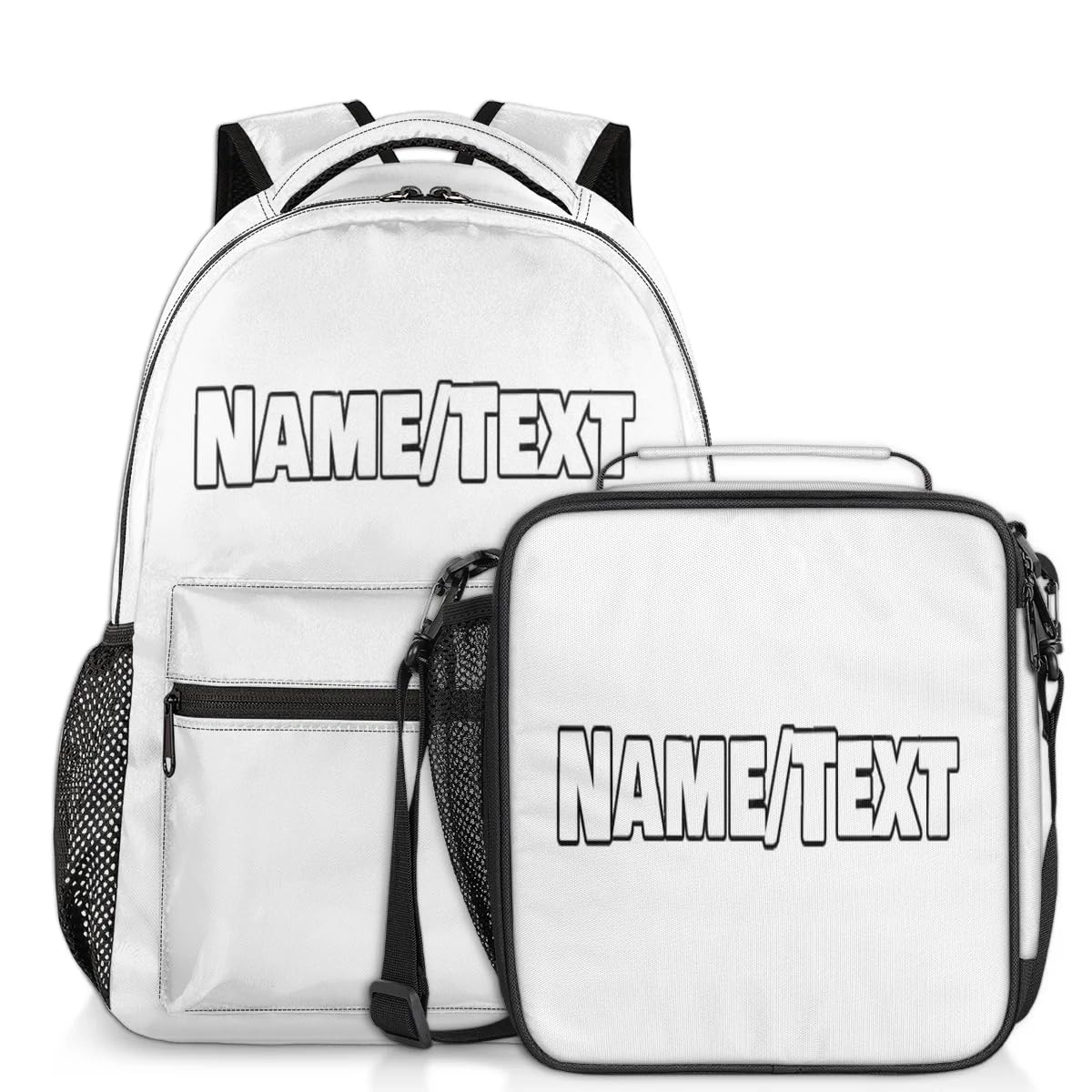 Pardick Customized Backpack with Lunch Box White Travel Backpack Bookbag & Lunch Bag Personalized Insulated Lunchbox Waterproof Daypack Laptop