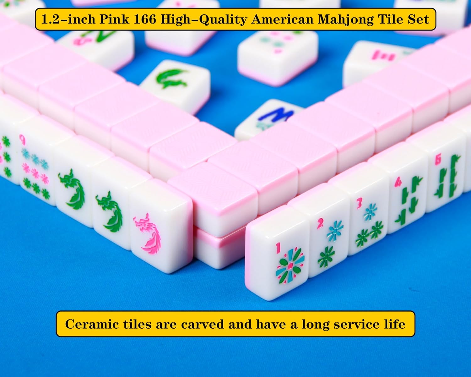 Pink American Mahjong Set 166 Carved Mahjong Tile Set 1.2-inch American Mahjong Tile Set