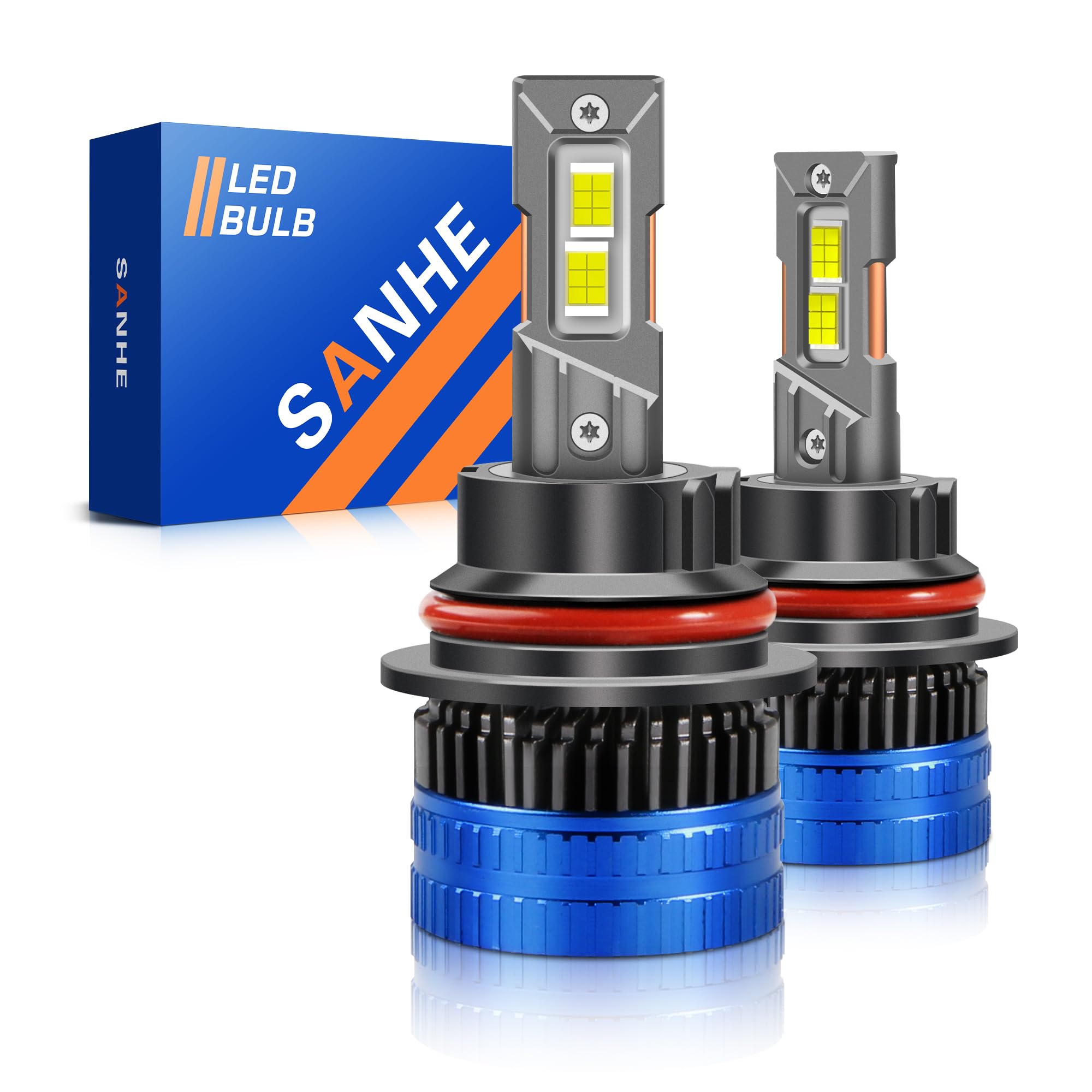 SANHE 9004/HB1 Light Bulbs High and Low Beam Super Bright Fog Lights with Fan 1:1 Same Size Cool White,Plug-a-Play