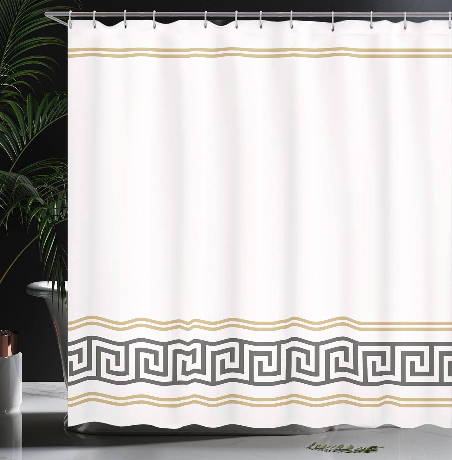 Ambesonne Simple Shower Curtain and Hooks Set, Simplistic Classic Greek Inspired Pattern in Monochrome Design, Fabric Decorative for Master Bathroom and Guest Room, 69" W x 75" L, White and Ecru