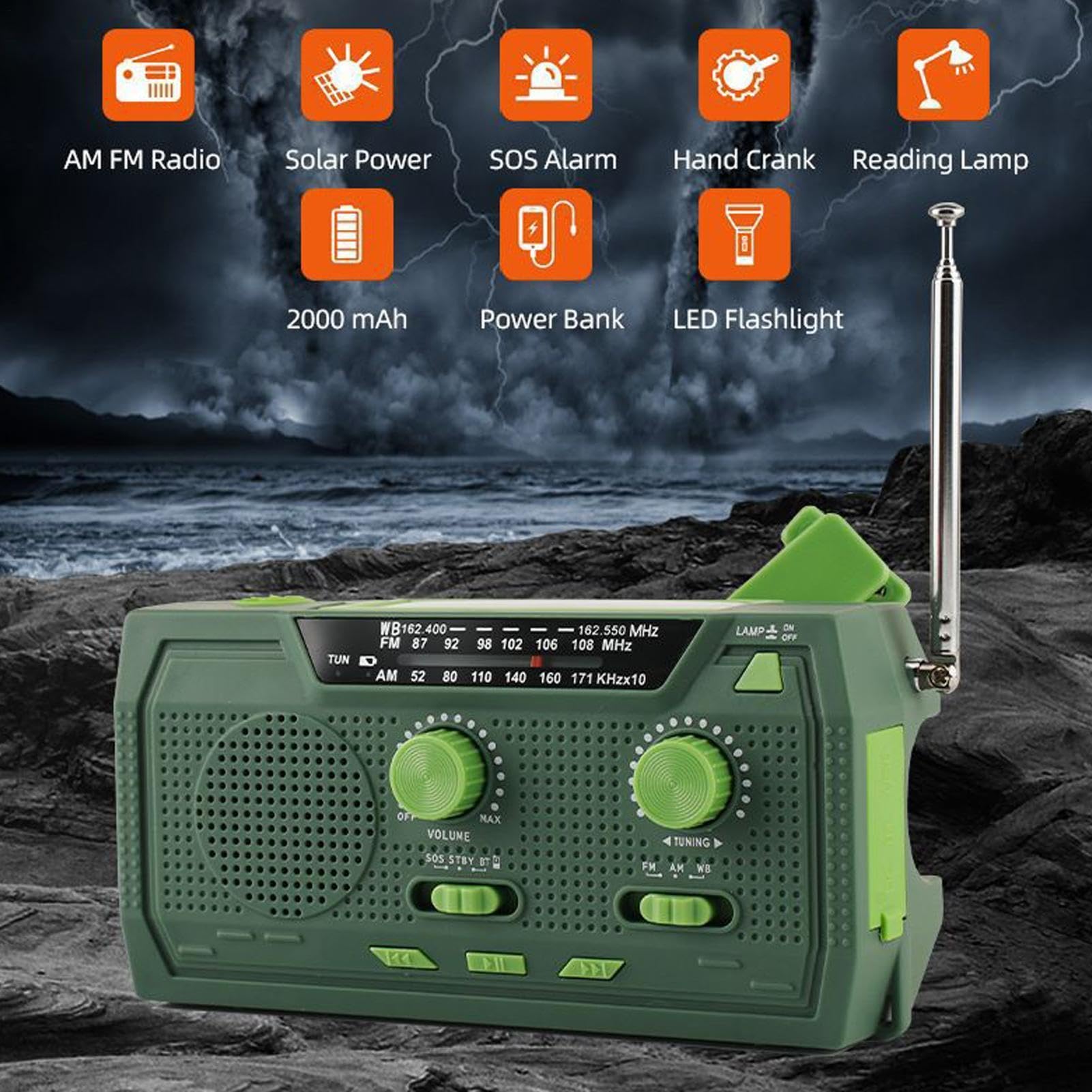 Radio Solarne Ładowanie Słoneczne Alarm SOS AM FM Latarka LED | Radio Korbowe Outdoor Na Survival, Camping, Outdoor, Wędrówki, Backpacking, Katastrofy, Przerwy W Dostawie Prądu