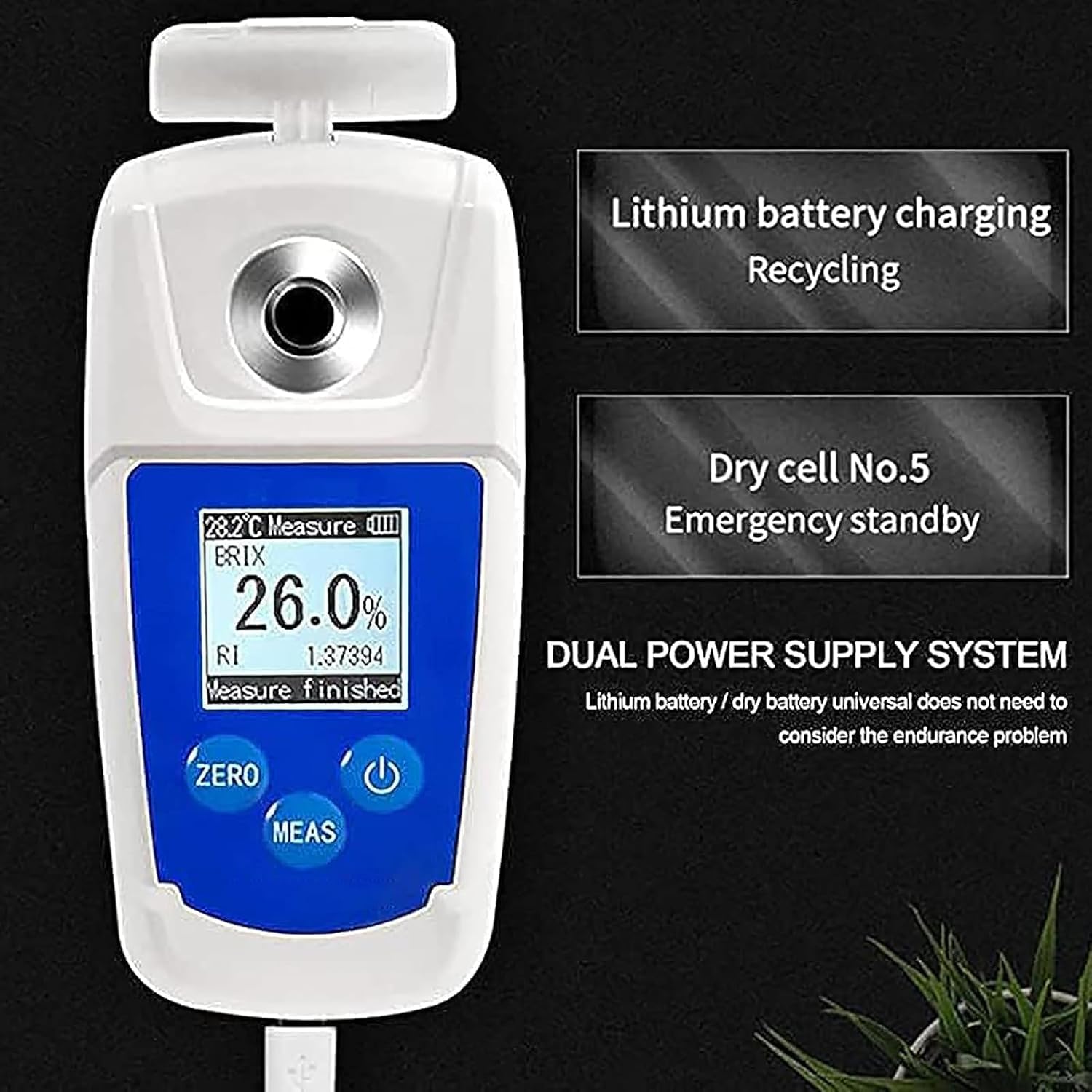 Cyfrowy Refraktometr Brix, Miernik Cukru W ​​owocach Z Podświetlanym Wyświetlaczem, Automatyczną Kompensacją Temperatury I Zakresem Pomiaru 0-55%, Wysoka Dokładność Pomiaru I Łatwość Odczytu, Do