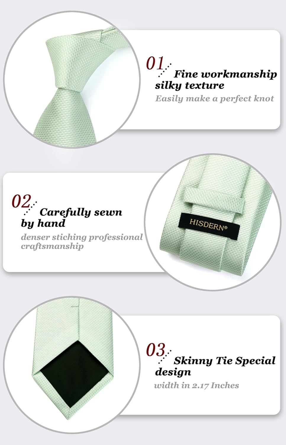 HISDERN Mens Ties Stripe Plaid Tie with Pocket Square Set Classic Woven Silk Necktie Handkerchief for Men Formal Business - Image 5