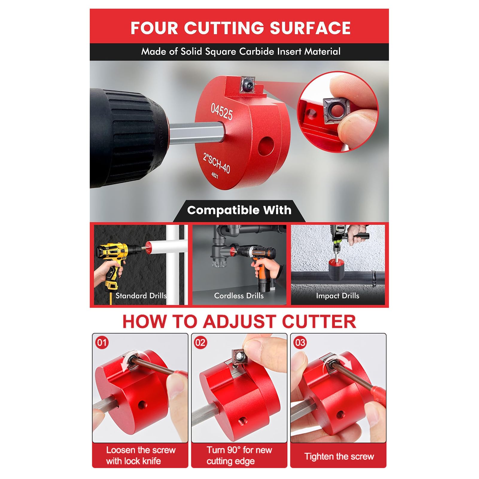 Outil de Coupe D'alésoir de Tuyau en PVC, Kit de Nettoyage de Douilles de Raccord en Aluminium