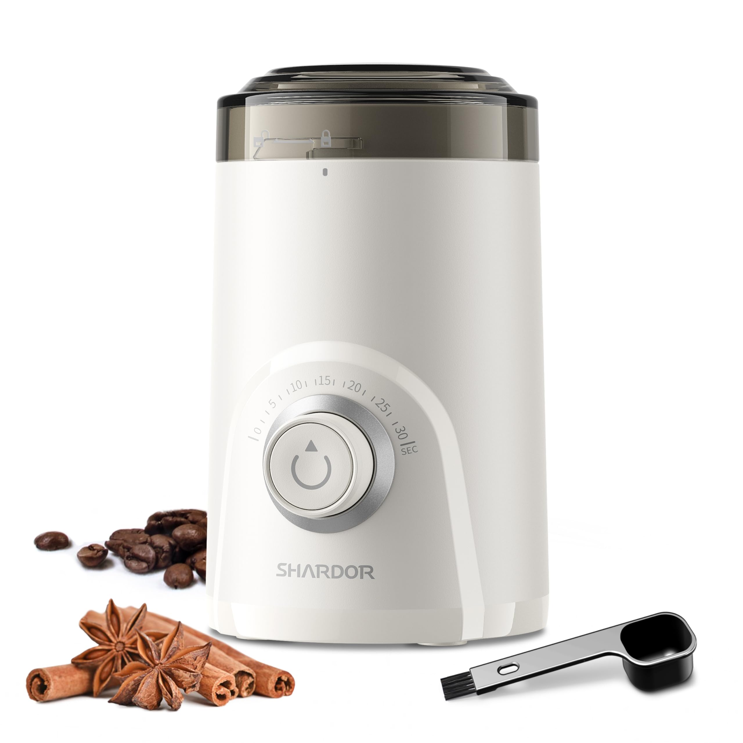 SHARDOR Electric Coffee Grinder, 70g Large Capacity Spice Grinder with Visual Timing Knob for Precise Grind, Quiet Coffee Bean Grinder for Espresso, French Press, Herbs and Grains, White