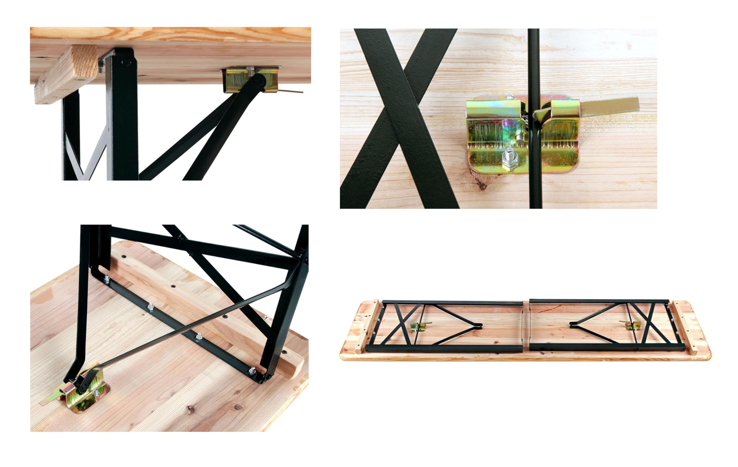 Set Birreria Tavolo + 2 Panche in Legno Naturale Richiudibile Salvaspazio 80x220 cm