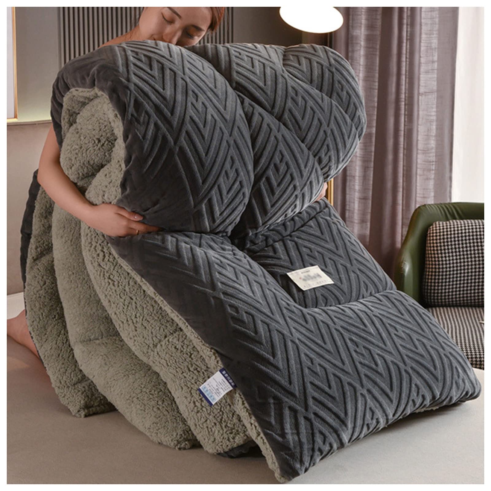 Ztgl A Super Warm Lamb Velvet Fabric Winter Quilt Thickened Warm Breathable Cashmere Comforter Core, Heavy Weighted Blankets, Double Sided Duvet Quilt For Cold Weather,,200X230cm/4Kg