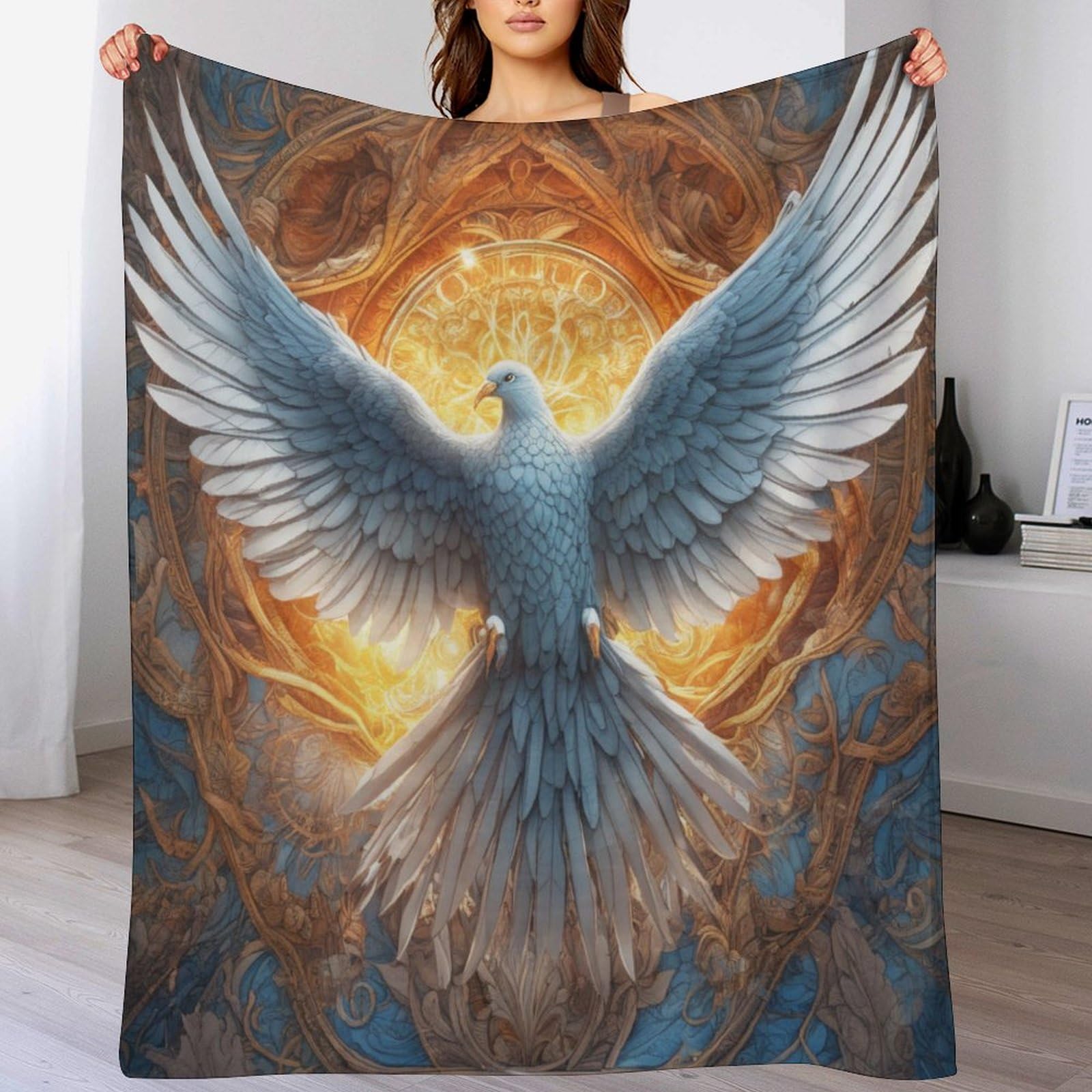 Couverture plaid en flannel oiseau mignon 140x180cm pour lit en toutes saisons