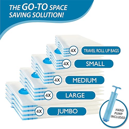 Miniatura 4 de 20 bolsas de almacenamiento al vacío, bolsas de ahorro de espacio (4 Jumbo/4 Grandes/4 Medianas/4 Pequeñas/4 Enrollables) de compresión