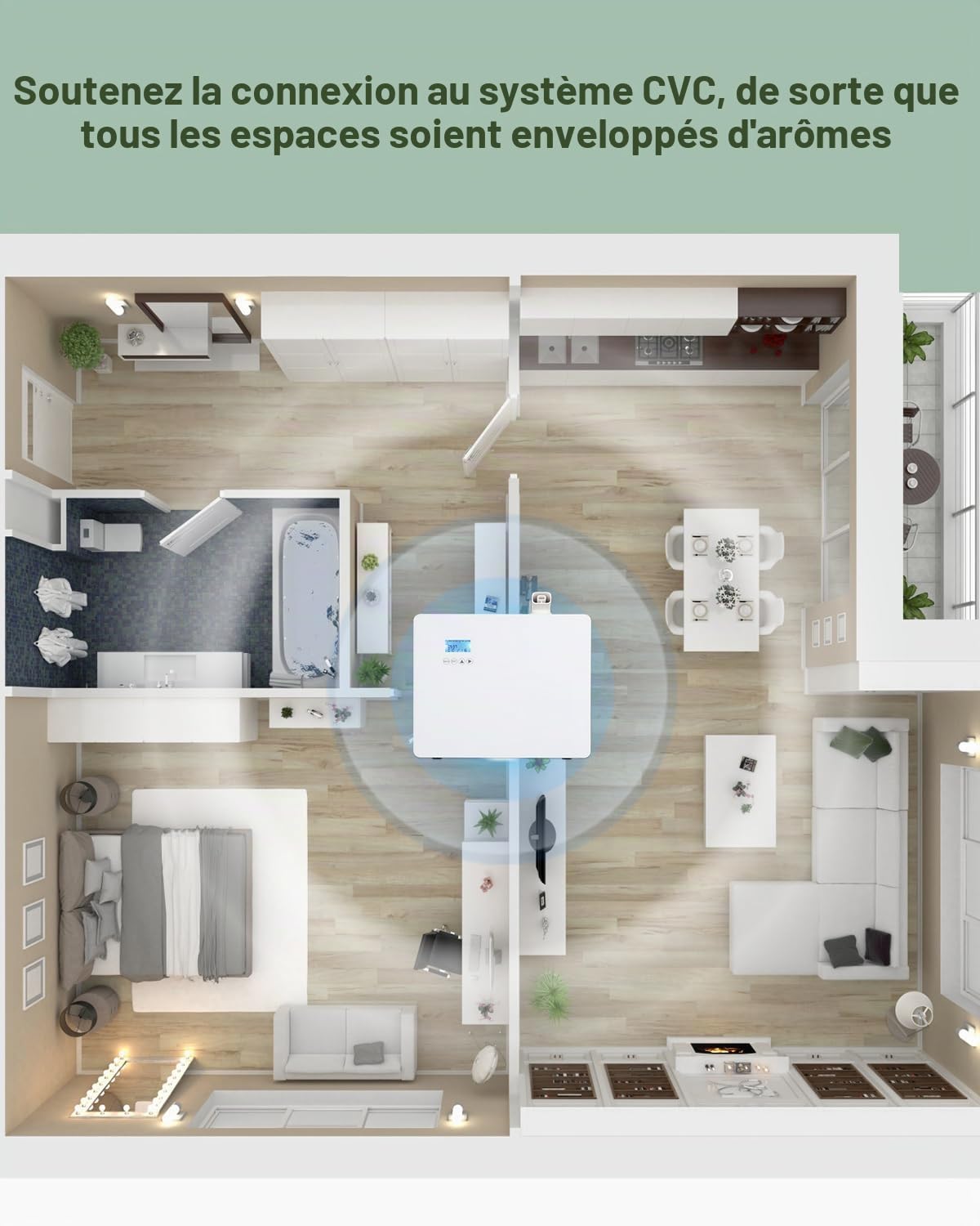Mxmoonant Diffuseurs d Huile Essentiel, sans Eau, Mural, Couvrant 3000m³, 1000ml Bouteille d'huile, Electrique, Contrôle d'application, HVAC Connectable, pour Grande Piece, Bureau, Hotel | Commande App/panneau, compatible HVAC, 3500m³, boîtier métal, pour